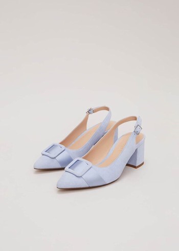 Phase Eight Suede Buckle Block Heels Blue Canada | TCDFPA-493